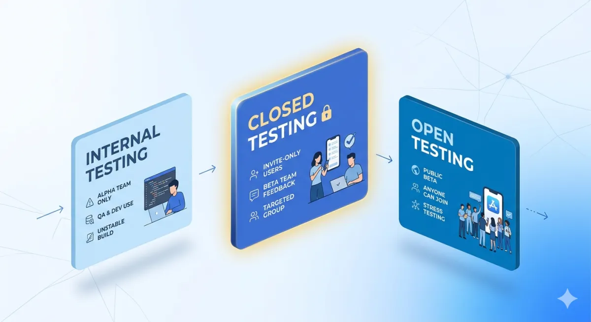 Google Play testing tracks: internal vs closed vs open
