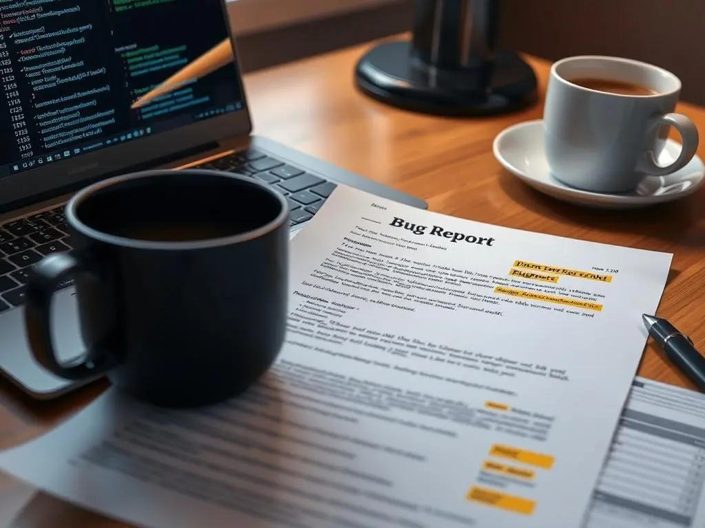A close up view of a detailed bug report document